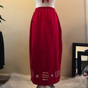 Red casual long skirt 100% cotton Large